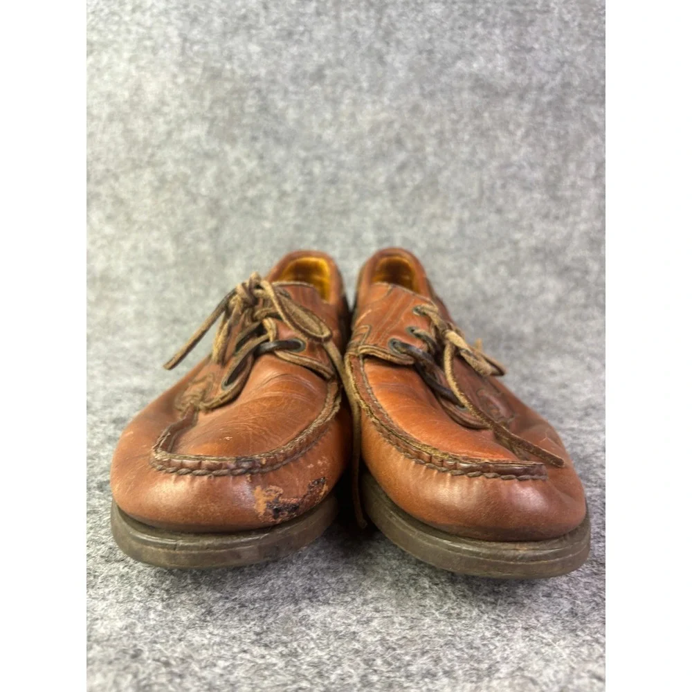 Allen‎ Edmonds Boat Shoes Mens 7 EE Brown Leather Key Largo Moc Toe USA Made
